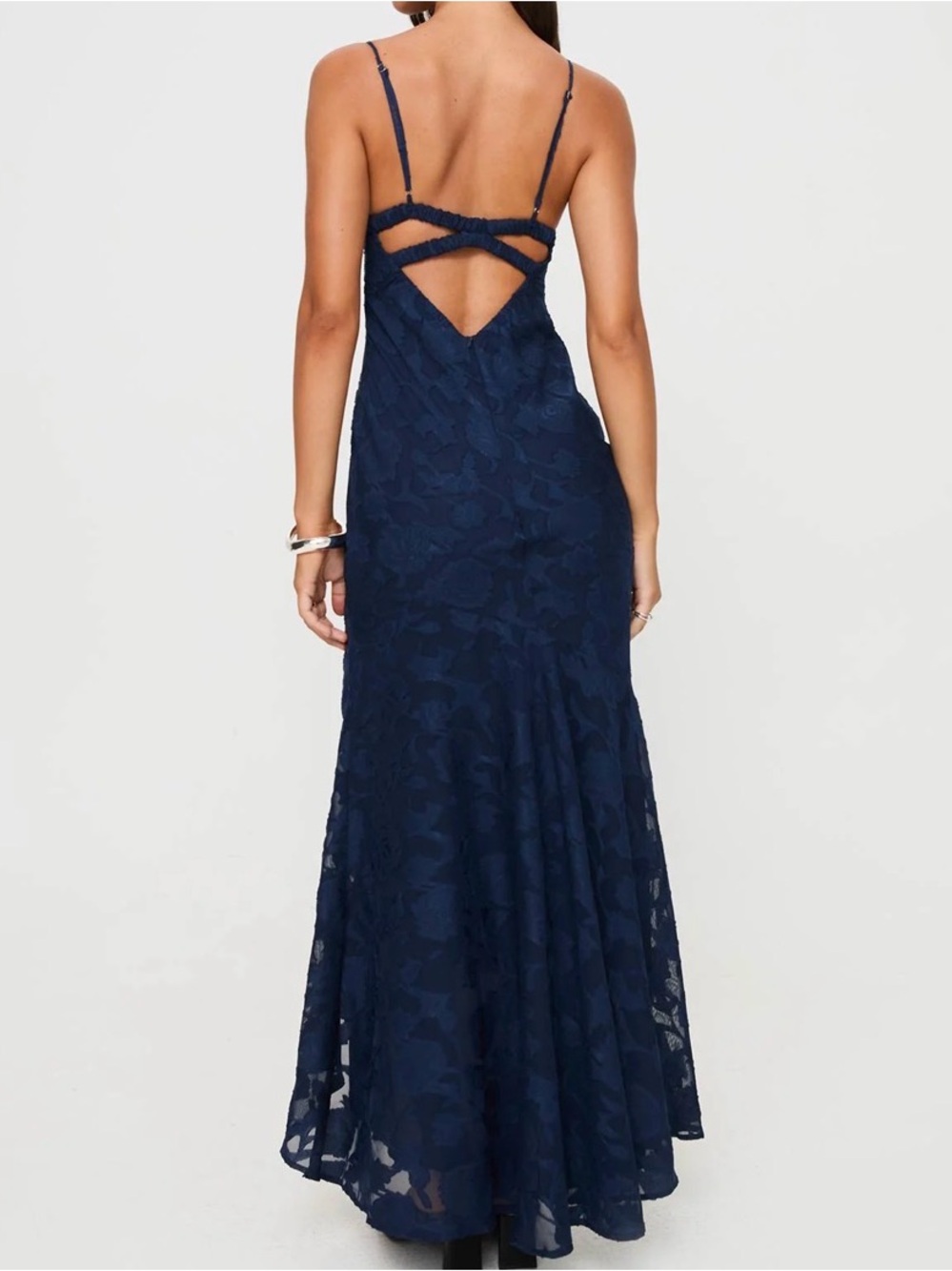 Princess Polly Navy Lace High-Low Slip Dress #133 - Picture 3 of 11